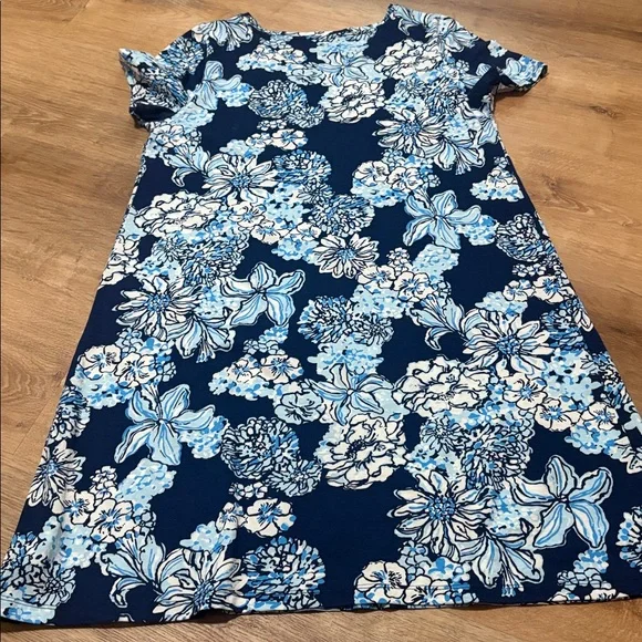 Lilly Pulitzer Cody Short Sleeve Dress "Low Tide Navy Bouquet All Day” Large - Picture 5 of 6